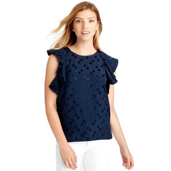 NWT Vineyard Vines Polka Dot Print Navy Flutter Sleeve Top Size Medium - Picture 1 of 1